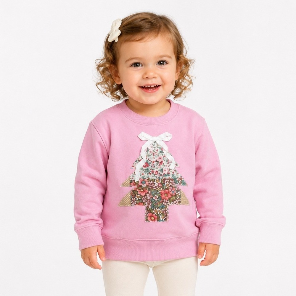 Rabbit Skins Girls' Christmas Tree Printed Crewneck Long Sleeve Sweatshirt Sz 2T